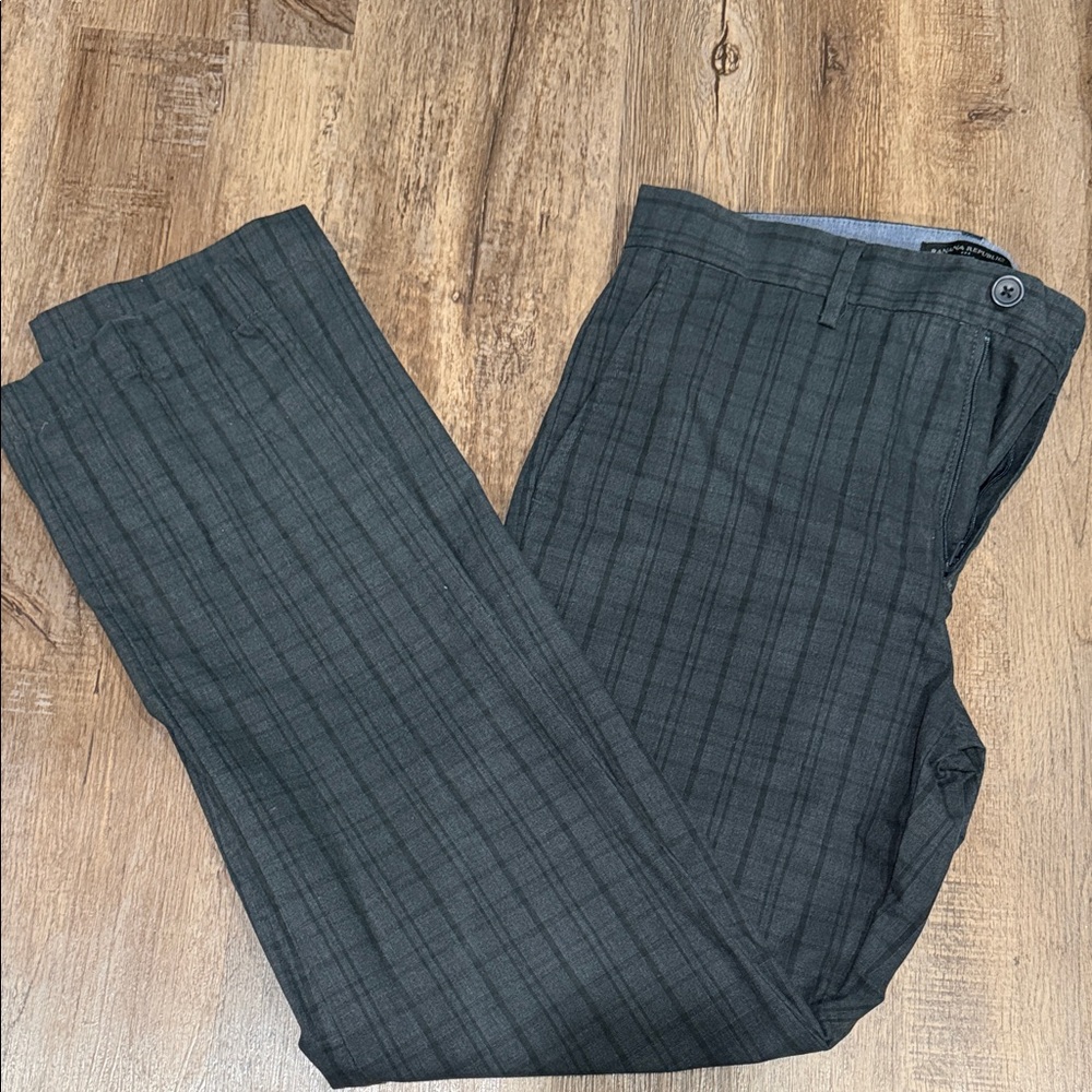 Banana Republic Men's Dark Gray Green Striped Dress Pants